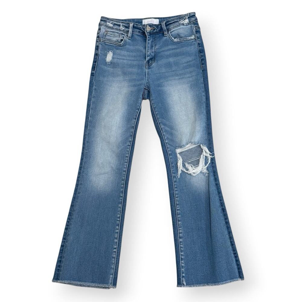 VERVET Flare Jeans Womens 26 (27x26) Blue Mid Rise Distressed Raw Hem Stretch